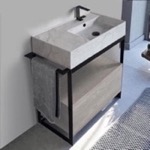 Scarabeo 5118-F-SOL1-88 Console Sink Vanity With Marble Design Ceramic Sink and Grey Oak Drawer